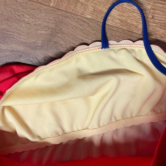 Lands End Girls Solid Red Blue Scalloped Tankini Swim Top Size 16 - Picture 4 of 5